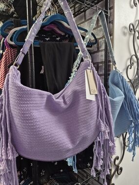 Lavender Knit Shoulder Bag with fringe NWT